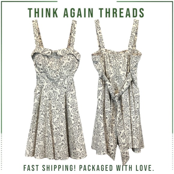 Ixia Dresses & Skirts - Ixia Dress Bicycle Print Pinup Tie-Back Fit and Flare Dress White Size Large